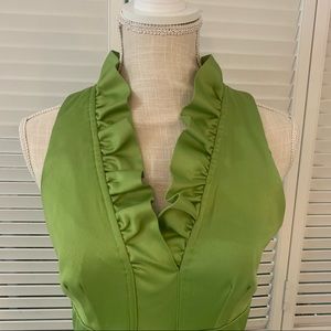London Times Lime Green Ruffle Neckline Dress
